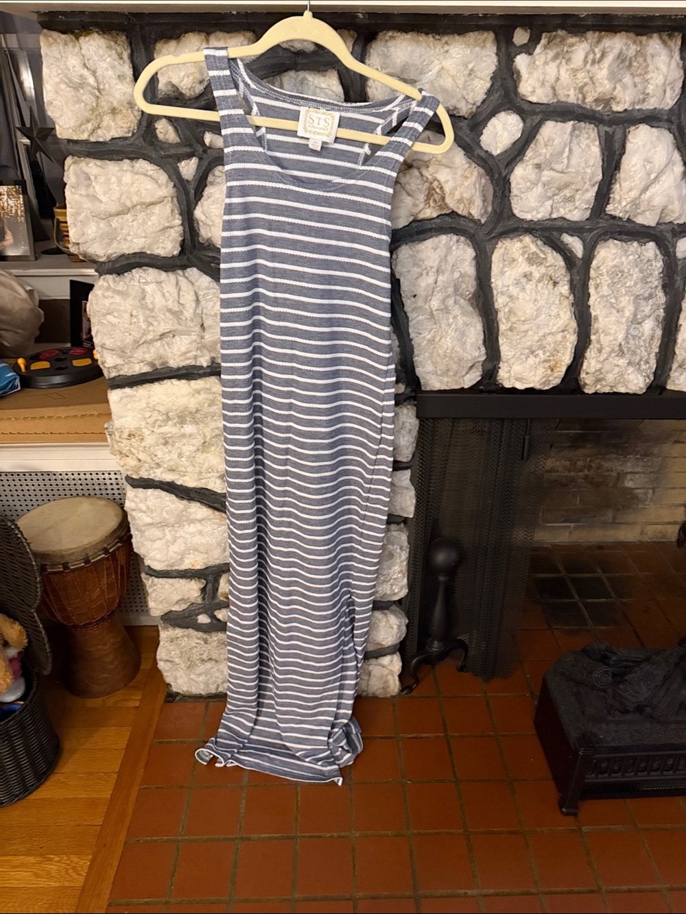 Sail to Sable Gray & White Striped Maxi Dress size xs